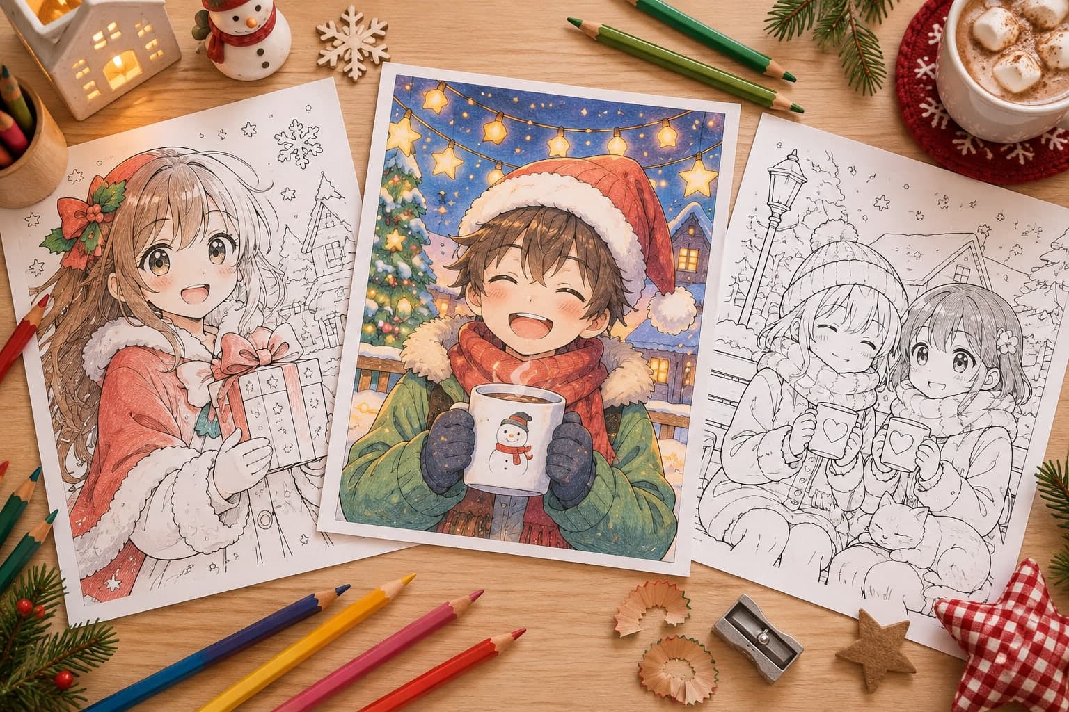 Titelbild: Anime-Weihnachten: Ausmalbilder im Manga-Stil