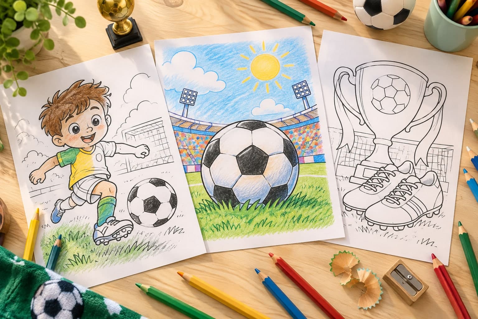 Titelbild: Kostenlose Ausmalbilder mit Fußball-Motiven für Sportarten-Fans