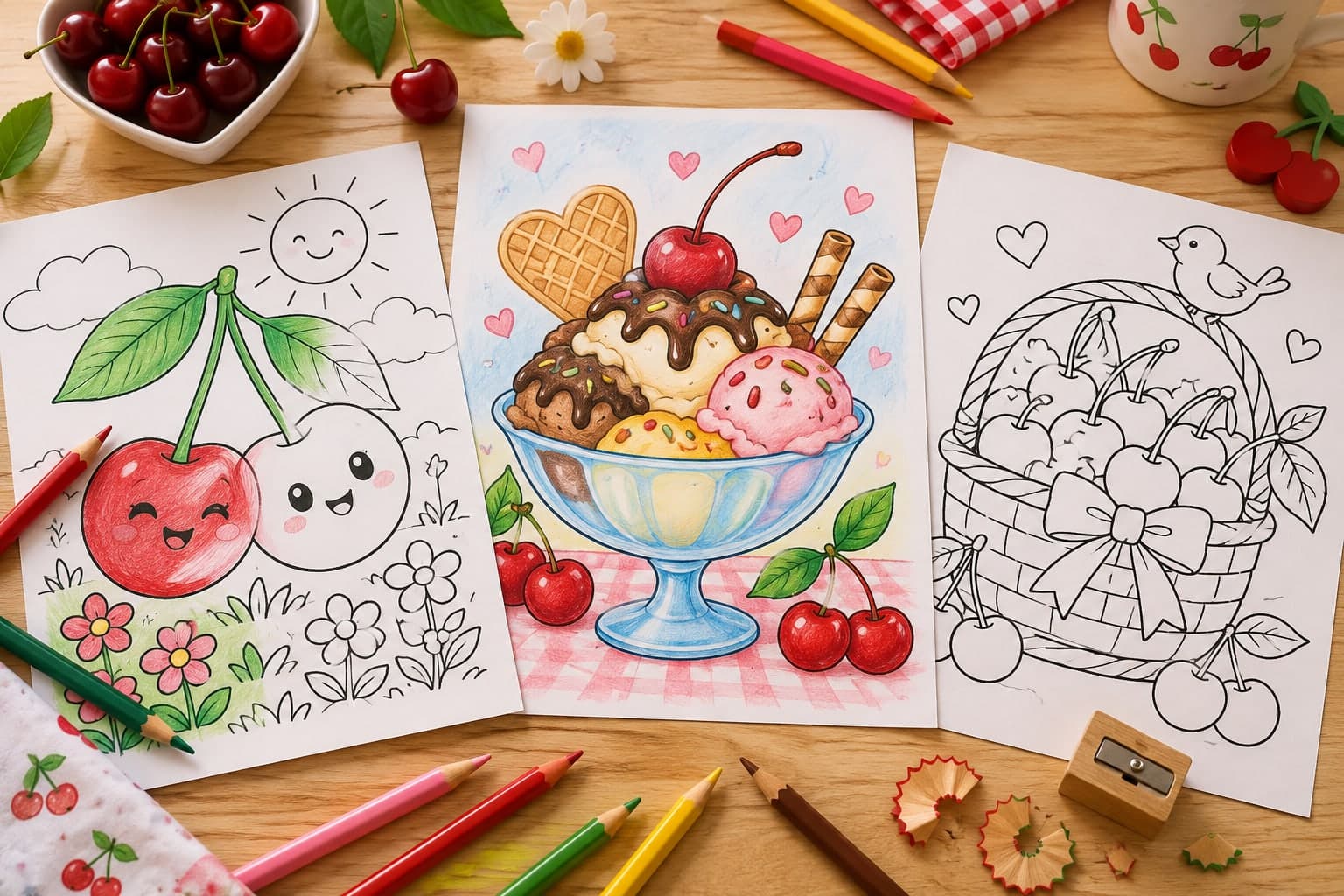 Titelbild: Kreative Ausmalbilder mit Kirsche Motiven für Obst-Liebhaber