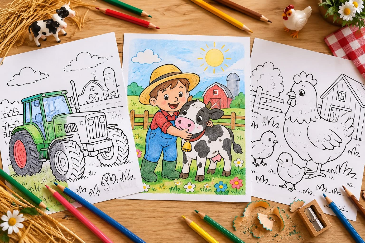 Titelbild: Ausmalbilder mit Landwirt Motiven – Berufe zum Ausmalen