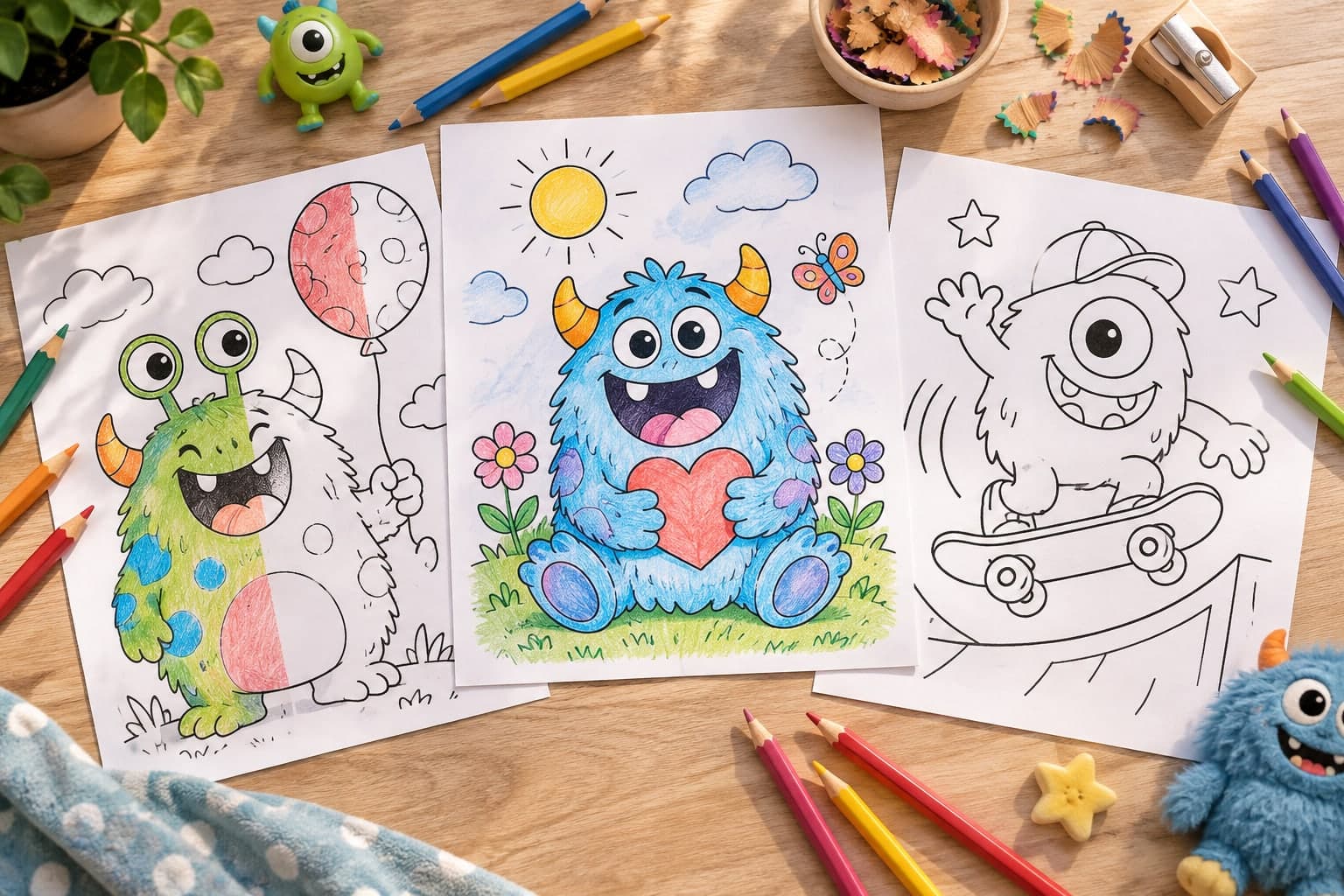 Titelbild: Kostenlose Ausmalbilder mit Monster Motiven zum Herunterladen