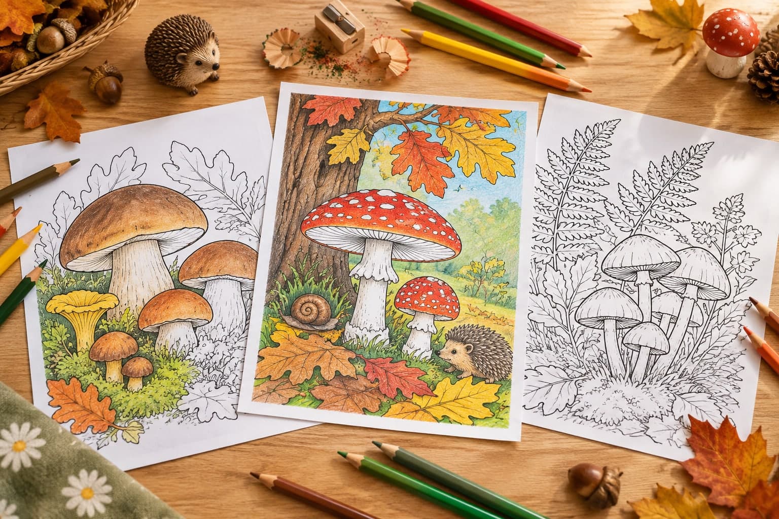 Titelbild: Pilze im Herbst Ausmalbilder kostenlos ausdrucken