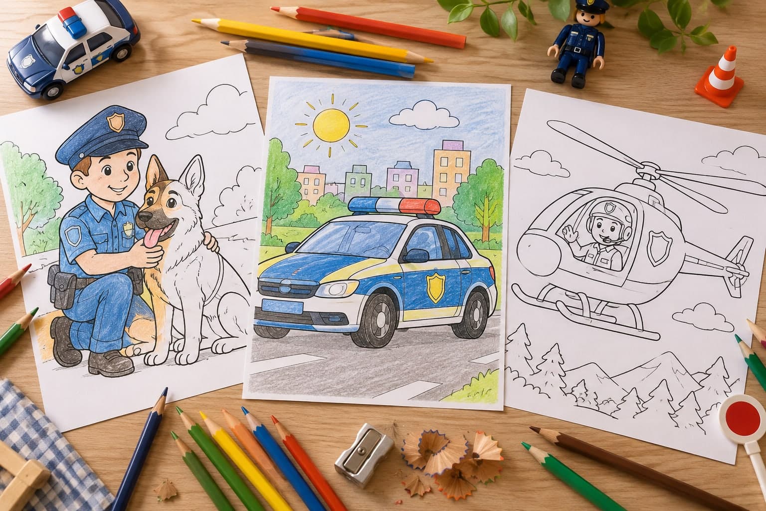 Titelbild: Ausmalbilder von Polizisten: Kreative Malvorlagen für Berufe