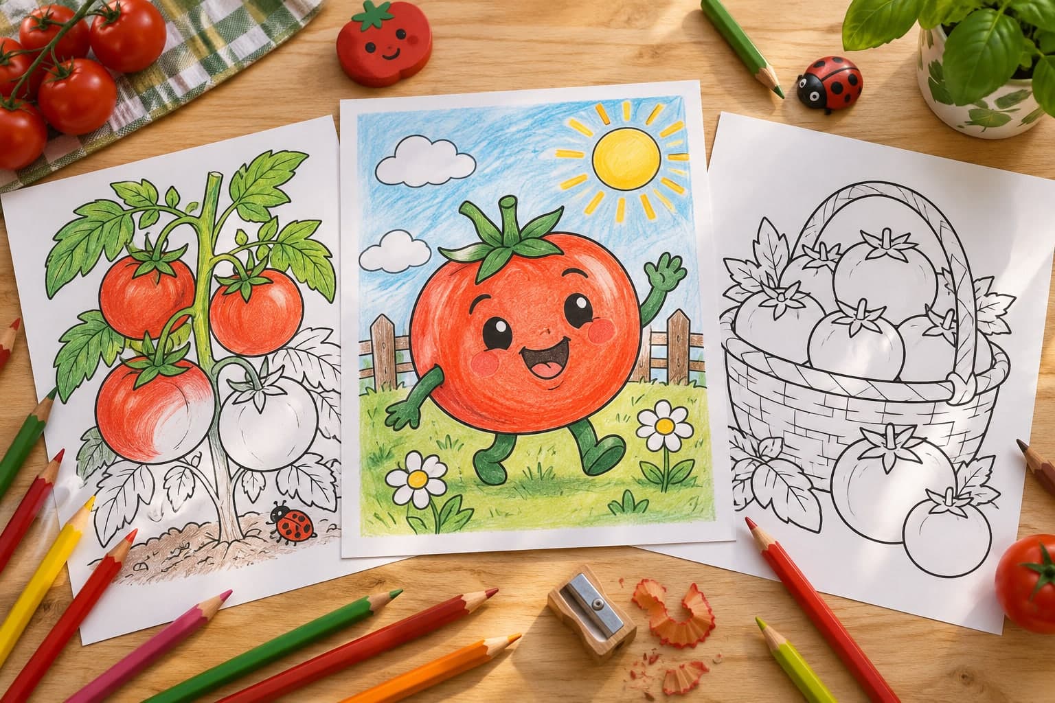 Titelbild: Ausmalbilder mit Tomate Motiven: Kreative Gemüse Malvorlagen für dich