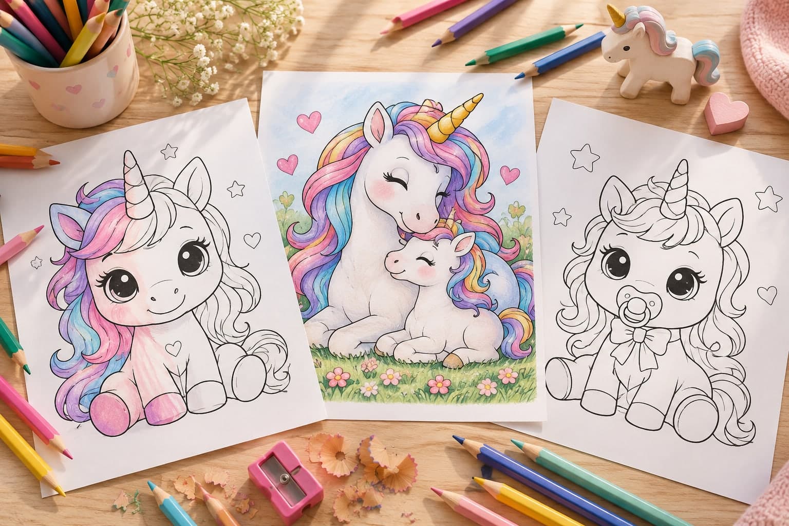 Titelbild: Baby-Einhorn: Ausmalbilder mit Fohlen und Mama