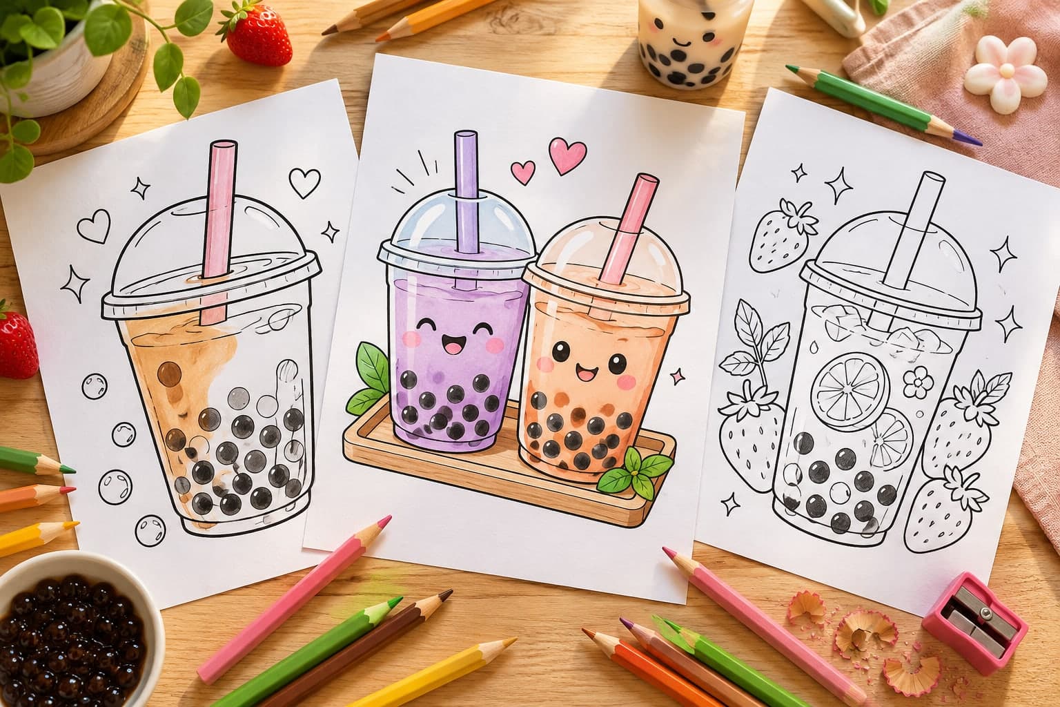 Titelbild: Bubble Tea Ausmalbilder kostenlos ausdrucken