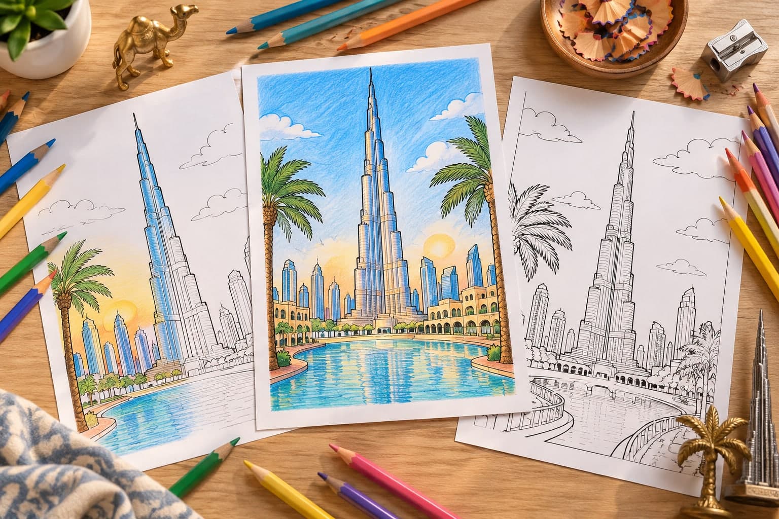 Titelbild: Burj Khalifa Ausmalbild – Kreativer Spaß in berühmte Städte