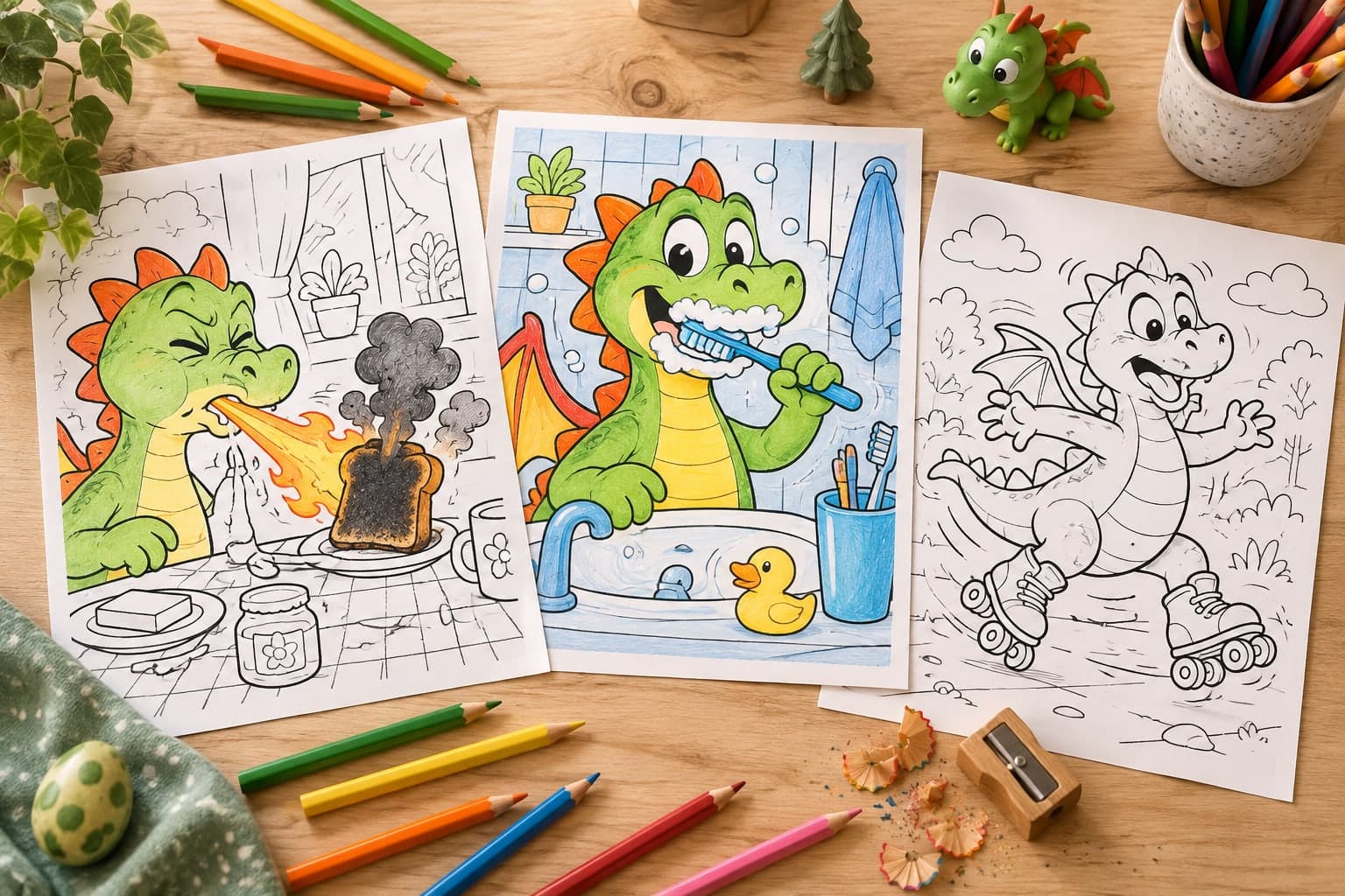 Titelbild: Lustiger Drache: Ausmalbilder im Comic-Stil