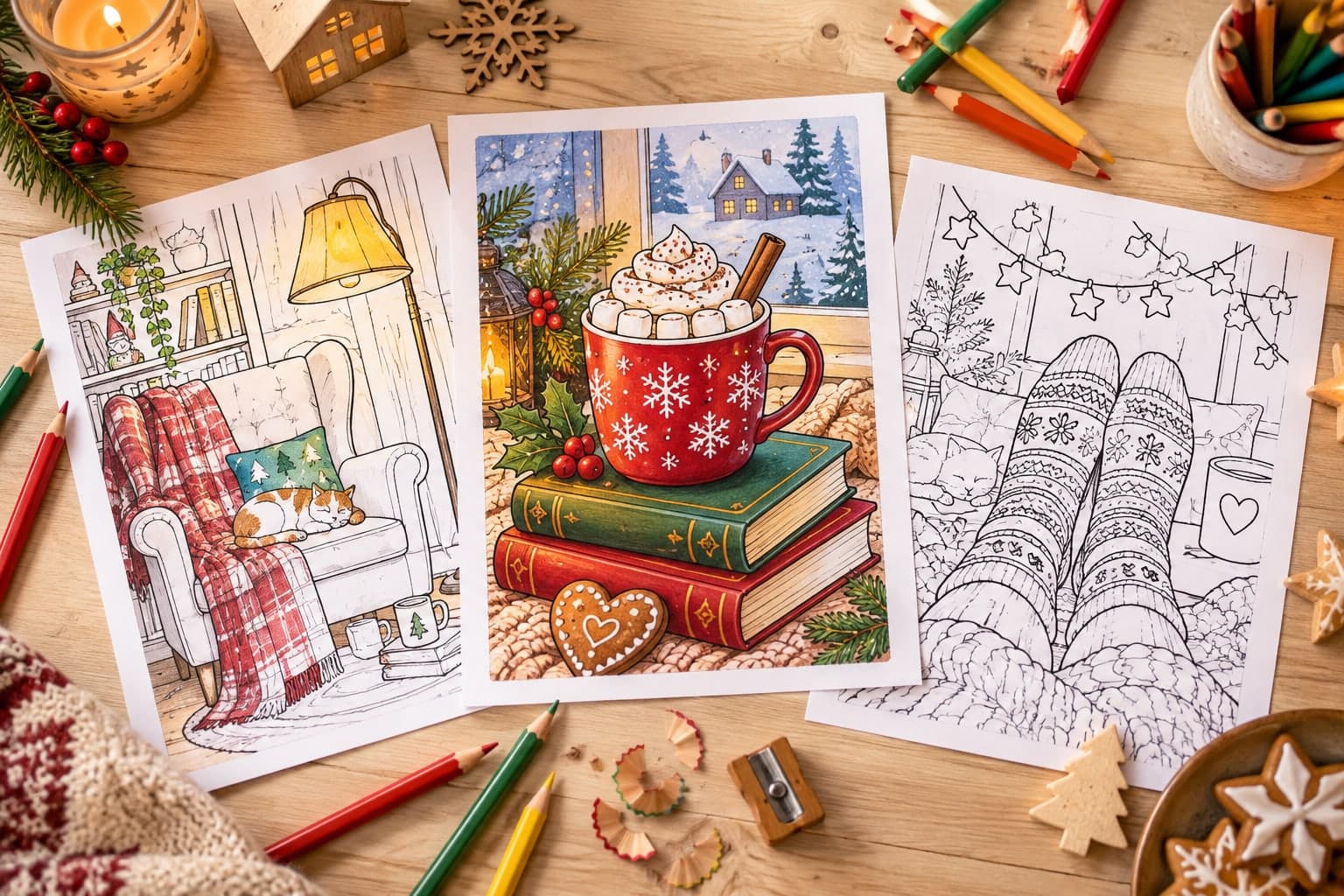 Titelbild: Cozy Weihnachten: gemütliche Ausmalbilder für den Advent