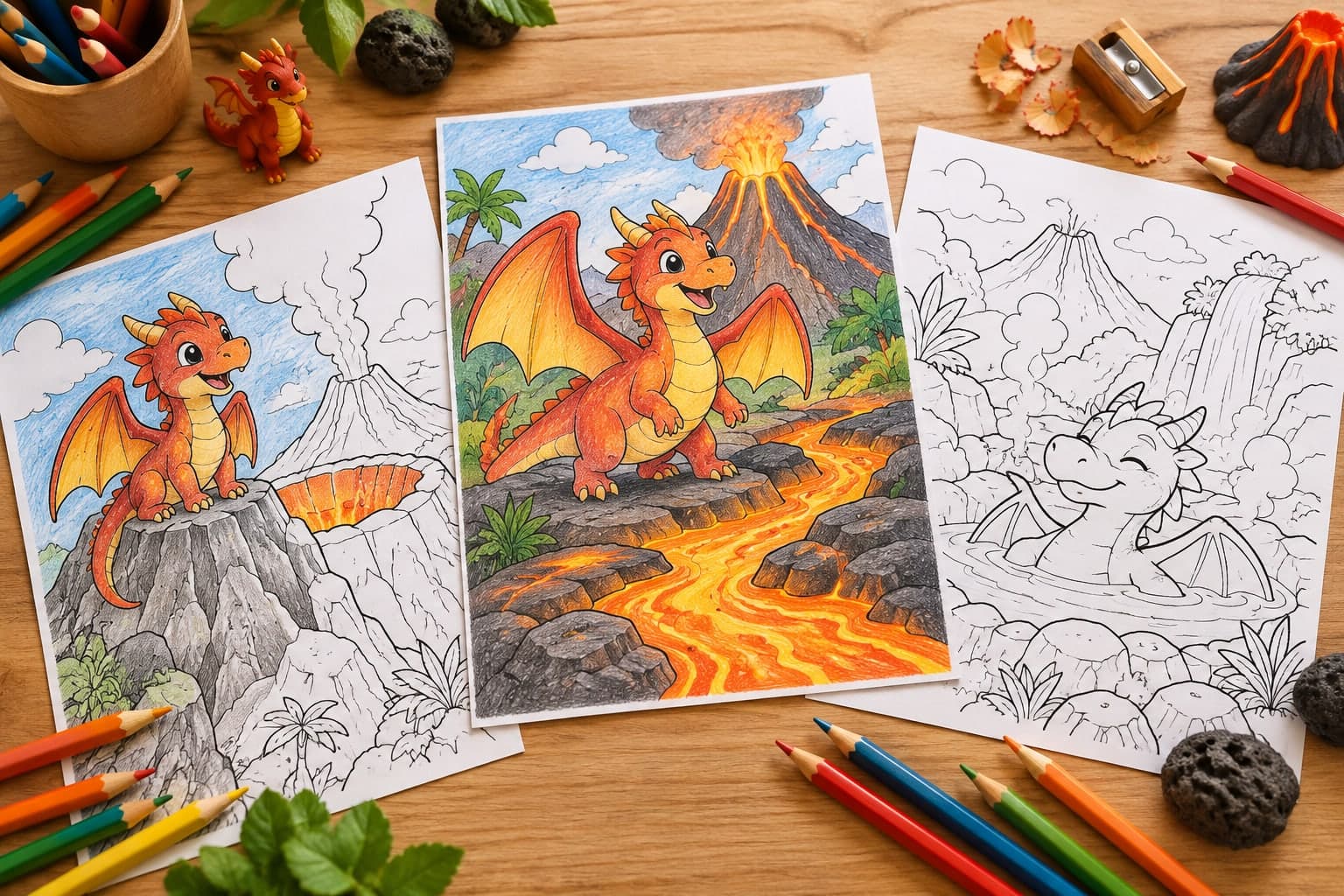 Titelbild: Drache im Vulkan: Ausmalbilder mit Lava und Krater
