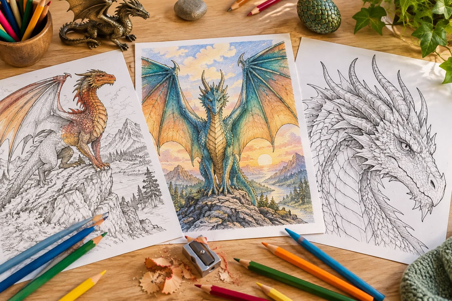 Titelbild: Realistische Drachen: Ausmalbilder für Große