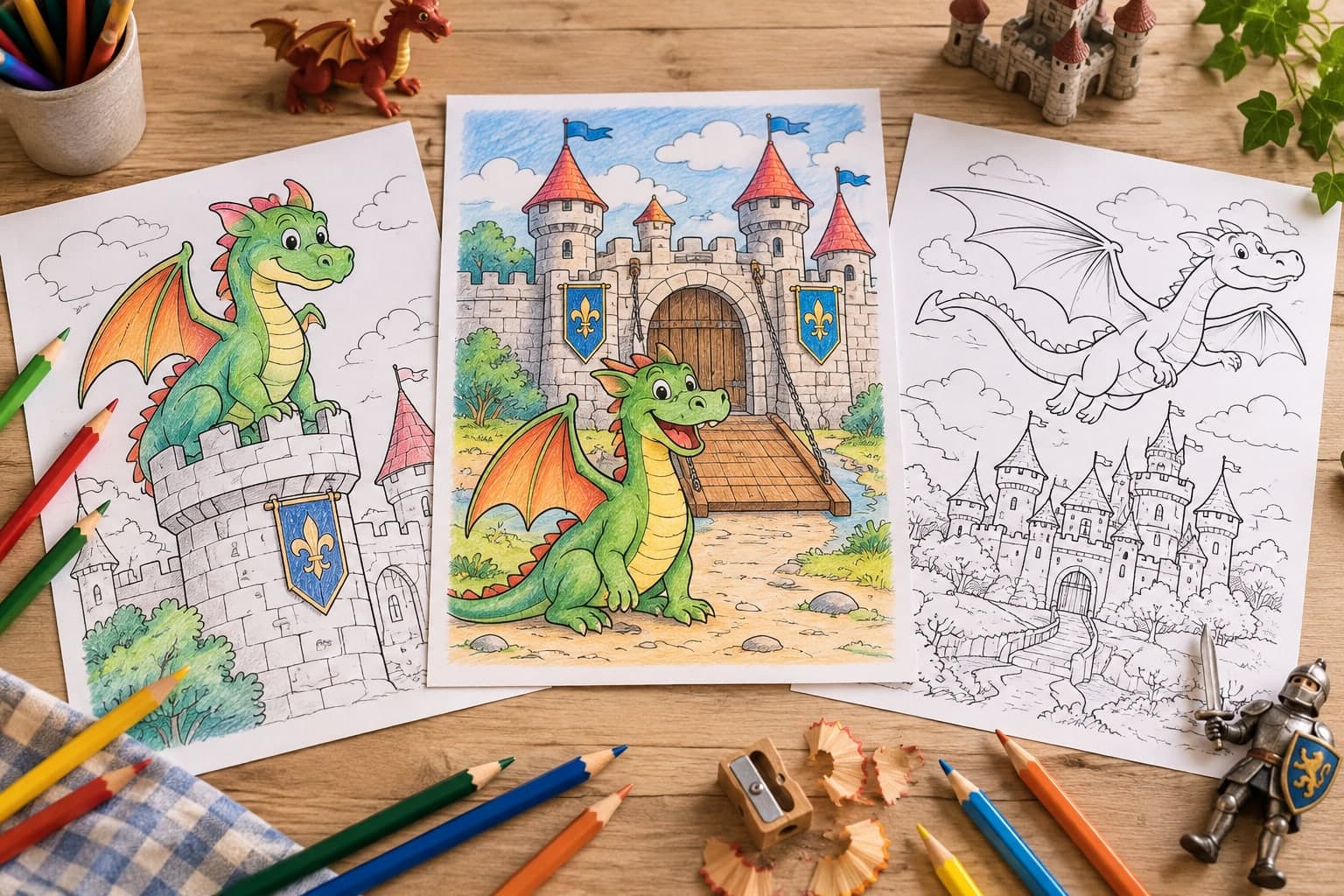 Titelbild: Drache und Burg: Ausmalbilder von der Ritterburg