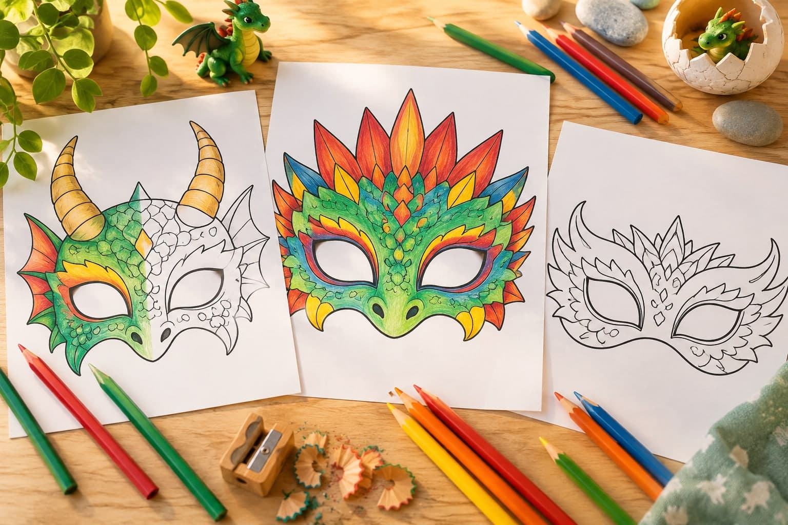 Titelbild: Drachen-Maske: Vorlagen zum Ausmalen und Basteln