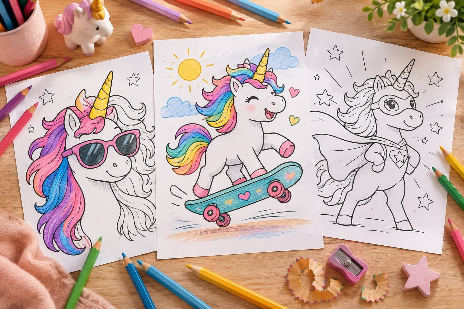 Titelbild: Einhorn Comic: Lustige Ausmalbilder im Cartoon-Stil
