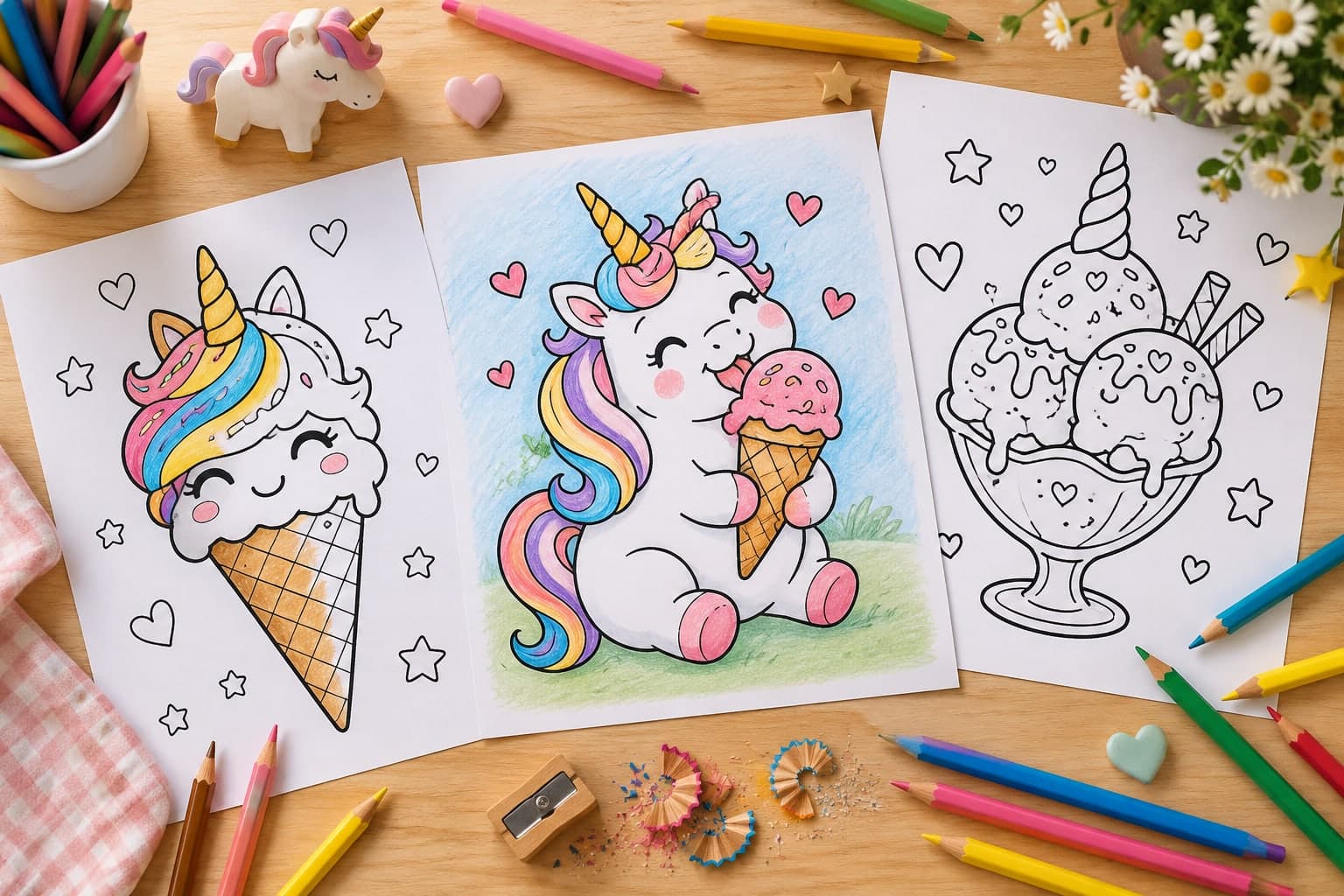 Titelbild: Einhorn-Eis: Ausmalbilder mit Waffel, Kugeln und Horn