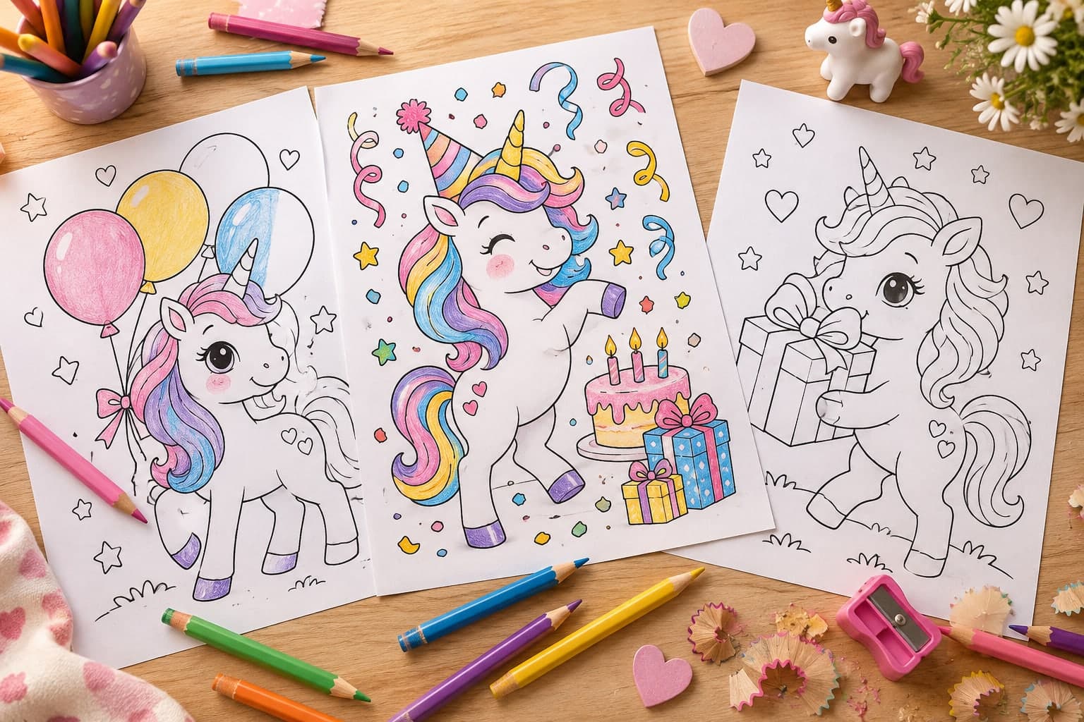 Titelbild: Einhorn Geburtstag: Ausmalbilder für die Party