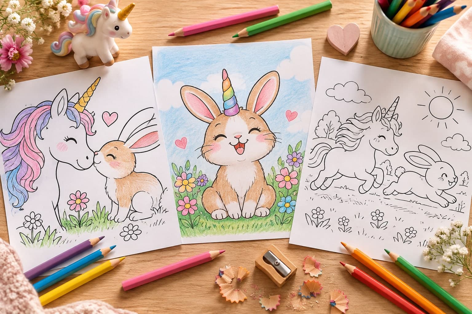 Titelbild: Einhorn und Hase: Ausmalbilder von zwei Freunden