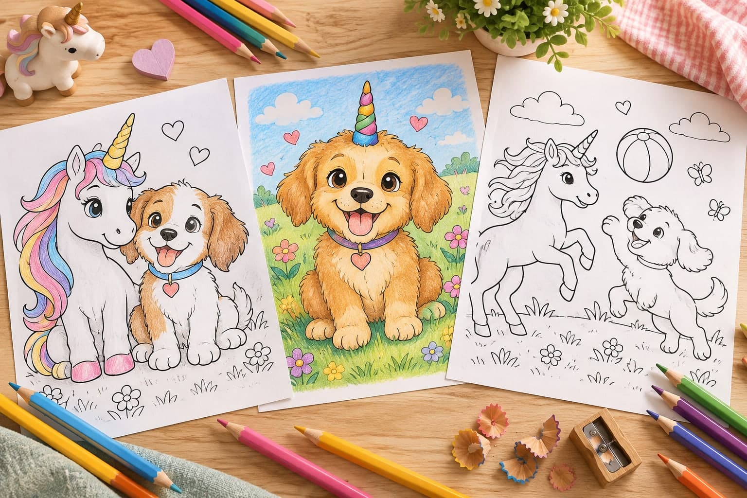 Titelbild: Einhorn und Hund: Ausmalbilder mit Welpe und Horn
