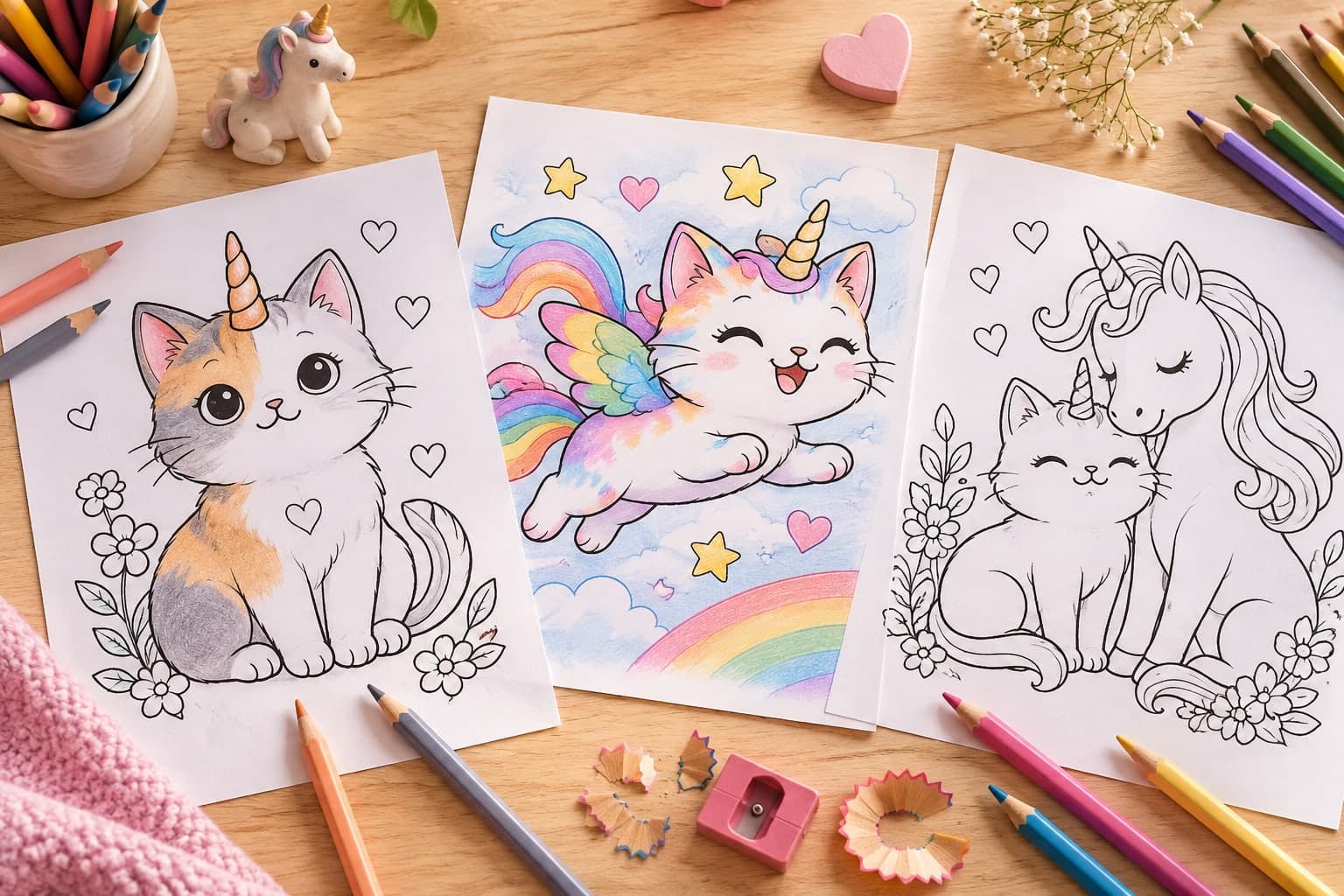 Titelbild: Einhorn-Katze: Ausmalbilder mit Horn und Schnurrhaaren