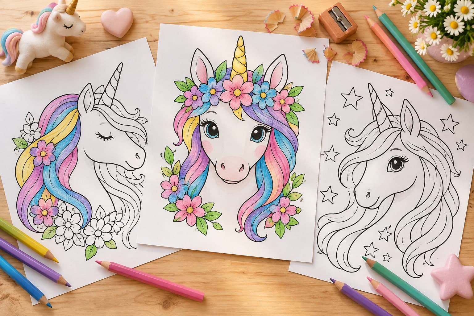 Titelbild: Kostenlose Ausmalbilder: Zauberhafte Einhorn Kopf Vorlagen zum Ausdrucken