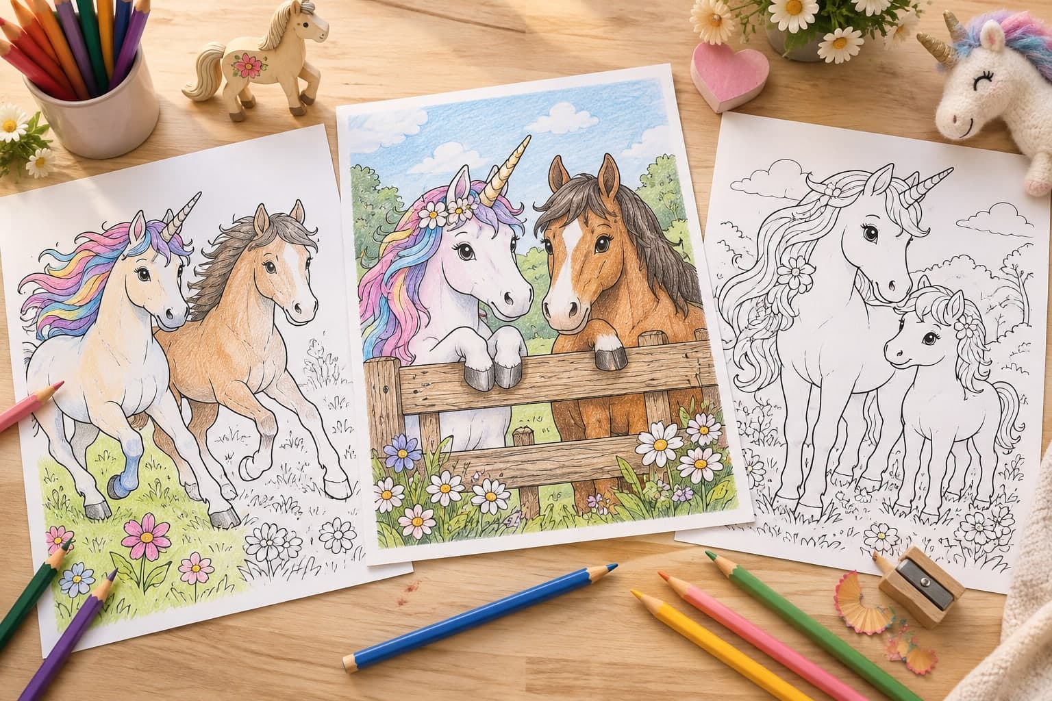 Titelbild: Einhorn und Pferd: Ausmalbilder von der Koppel