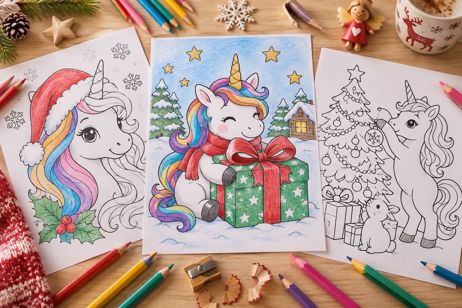 Titelbild: Einhorn Weihnachten: Ausmalbilder für die Adventszeit