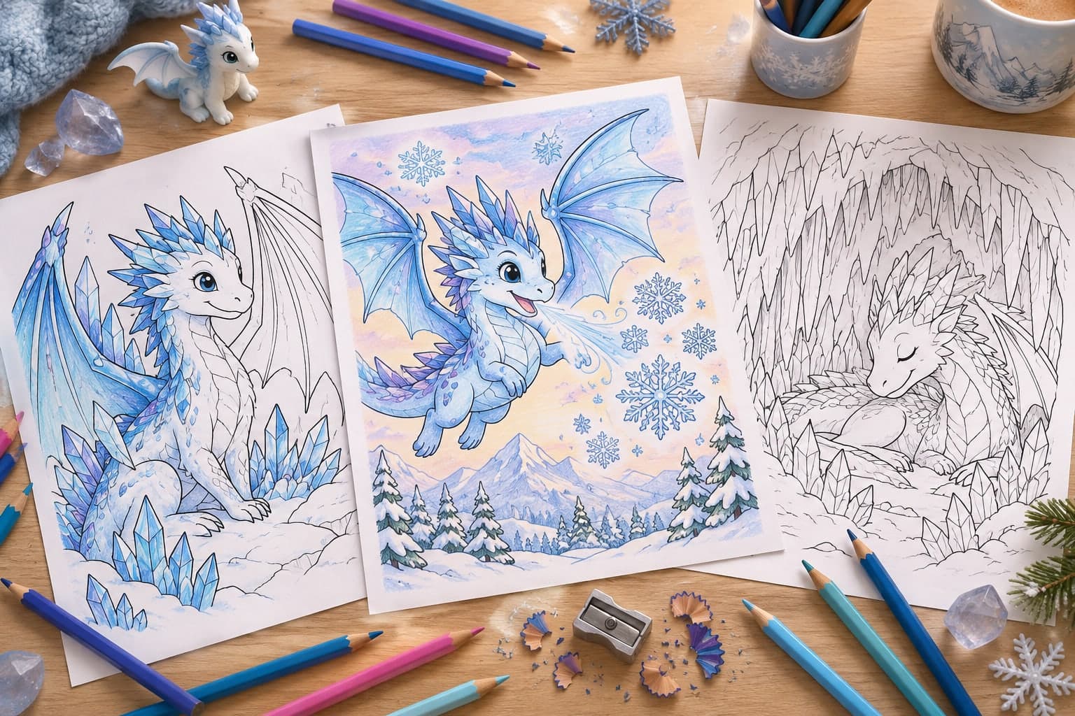 Titelbild: Eisdrache: Ausmalbilder aus Schnee und Frost