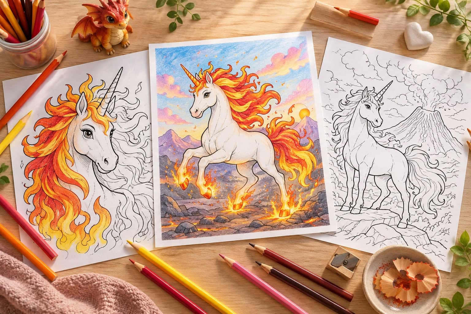 Titelbild: Feuer-Einhorn: Ausmalbilder mit Flammenmähne