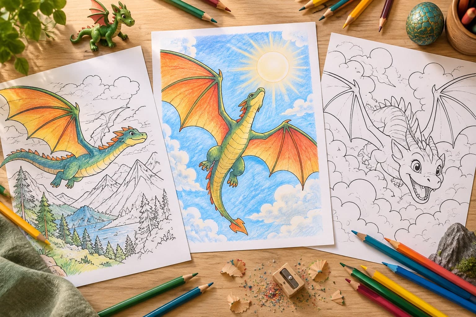 Titelbild: Fliegender Drache: Ausmalbilder mit weiten Flügeln