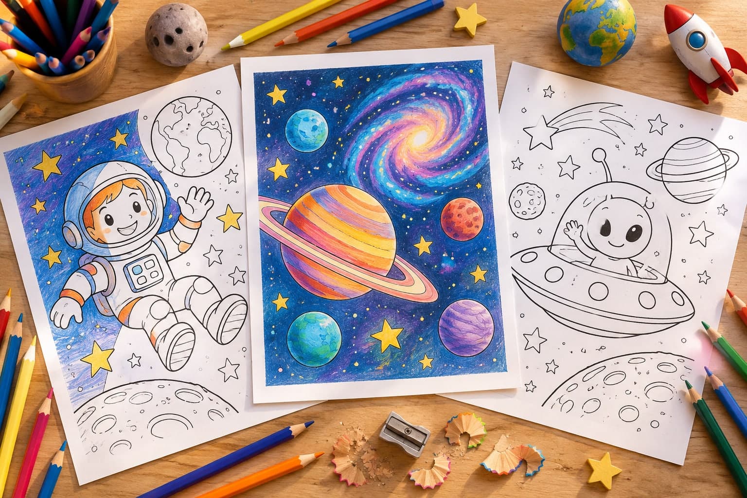 Titelbild: Galaxien Ausmalbilder für kreative Abenteuer im Weltraum