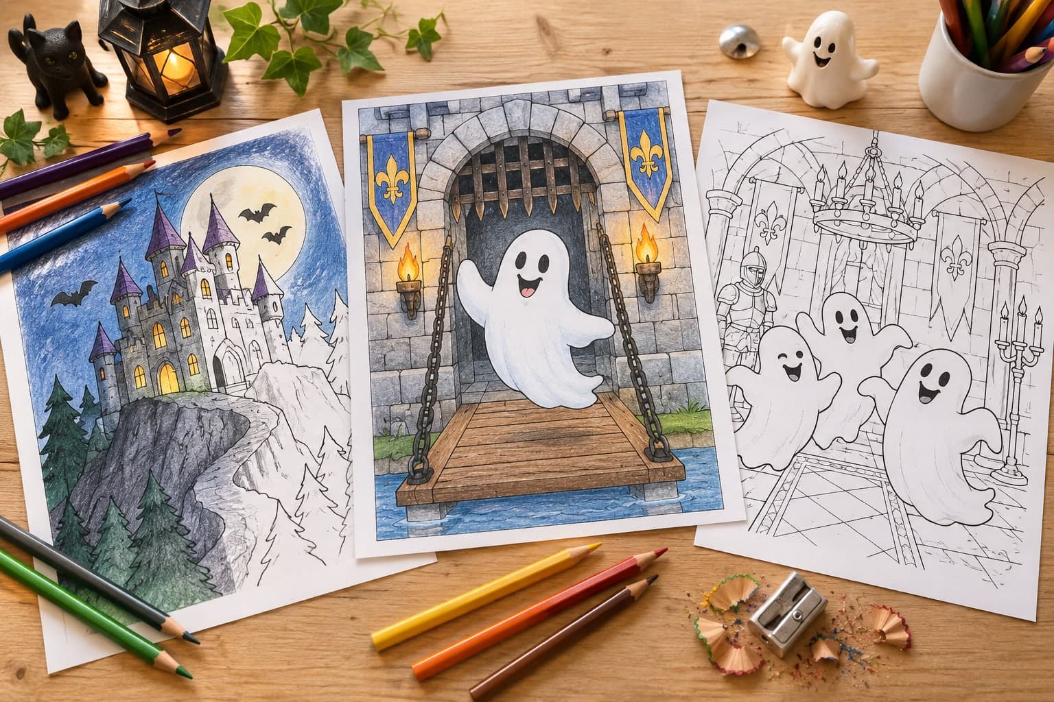 Titelbild: Geisterschloss: Halloween-Ausmalbilder mit Türmen
