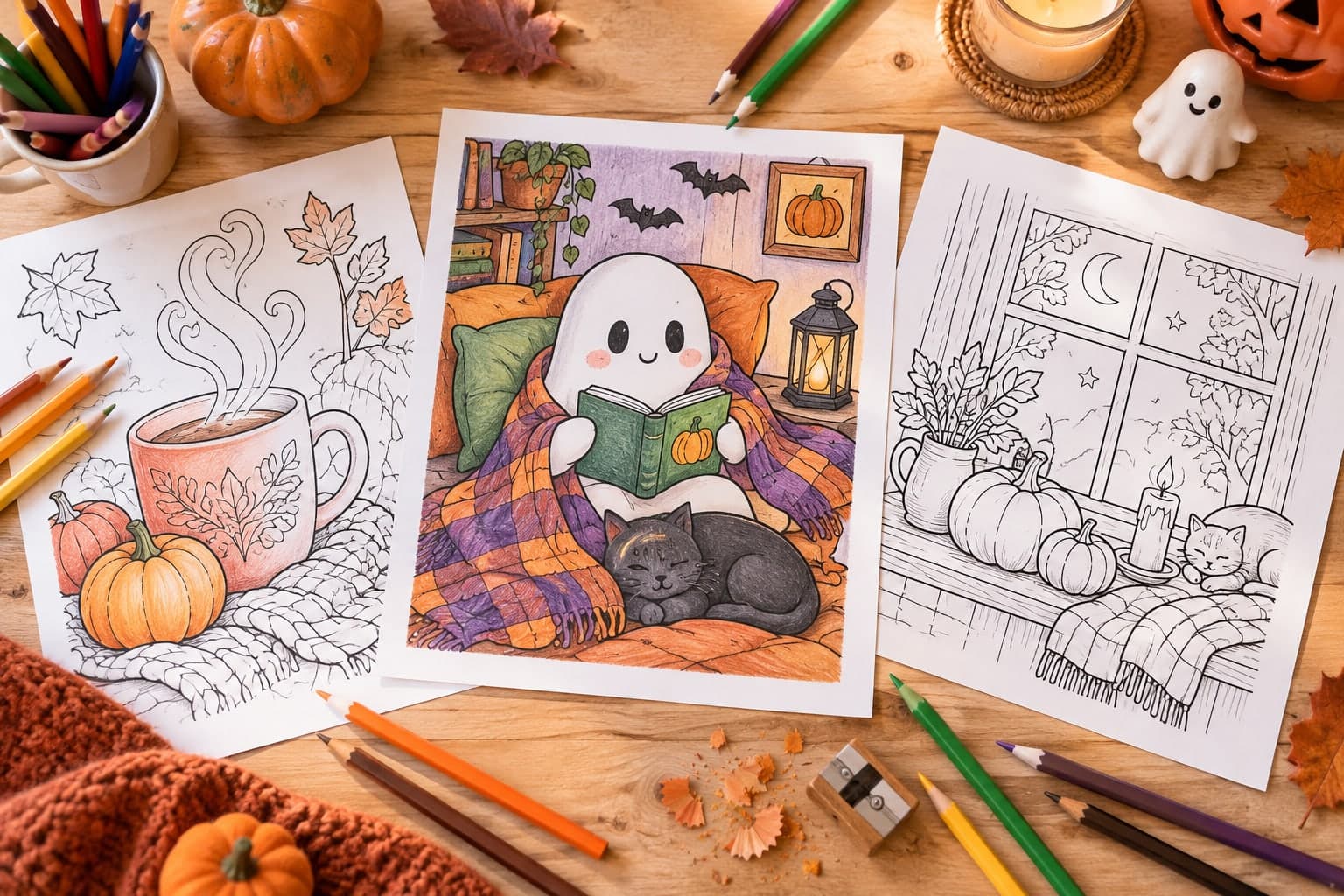 Titelbild: Gemütliches Halloween: Cozy Ausmalbilder für den Herbst