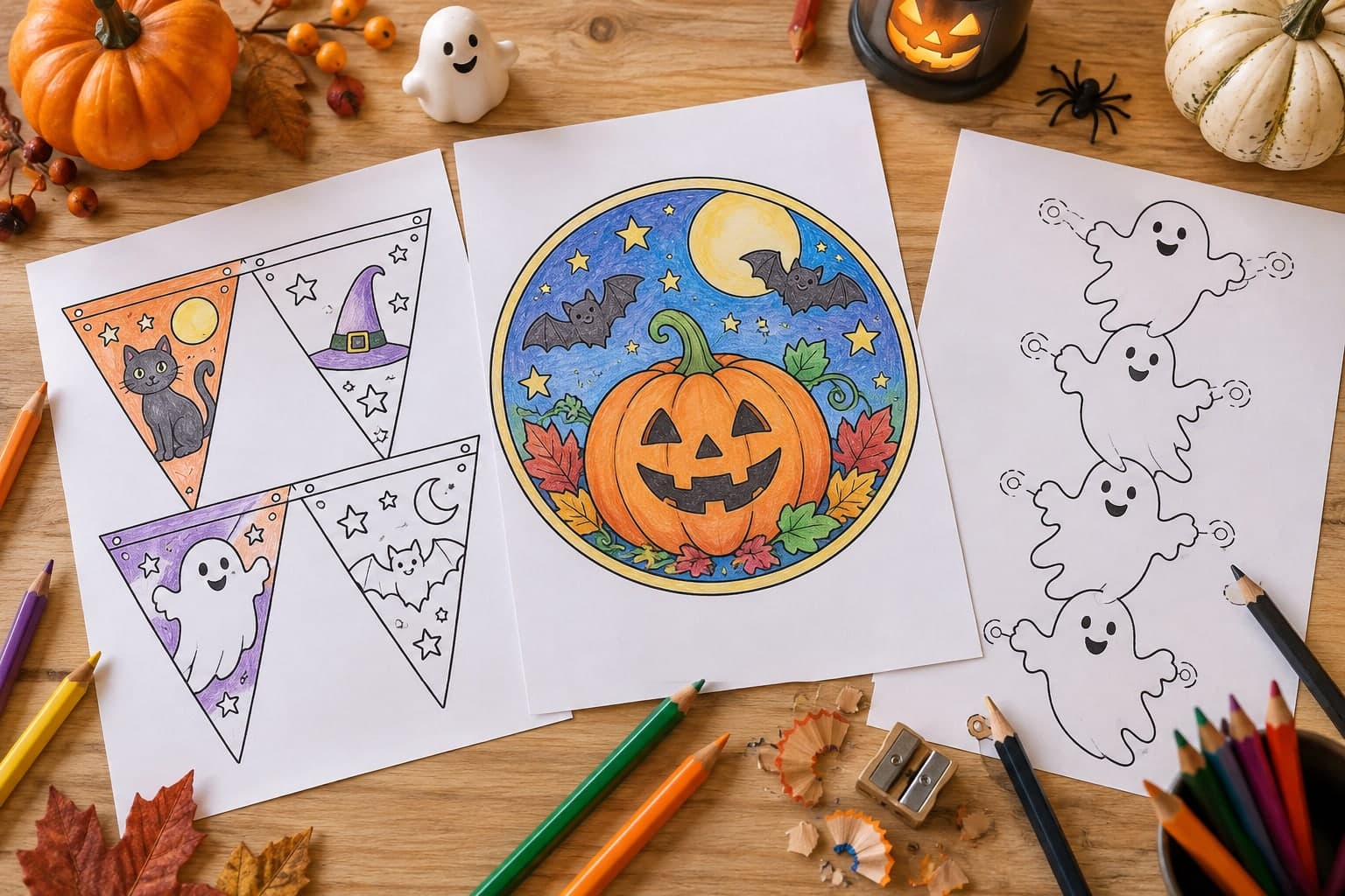 Titelbild: Halloween-Deko: Girlanden und Fensterbilder zum Ausmalen