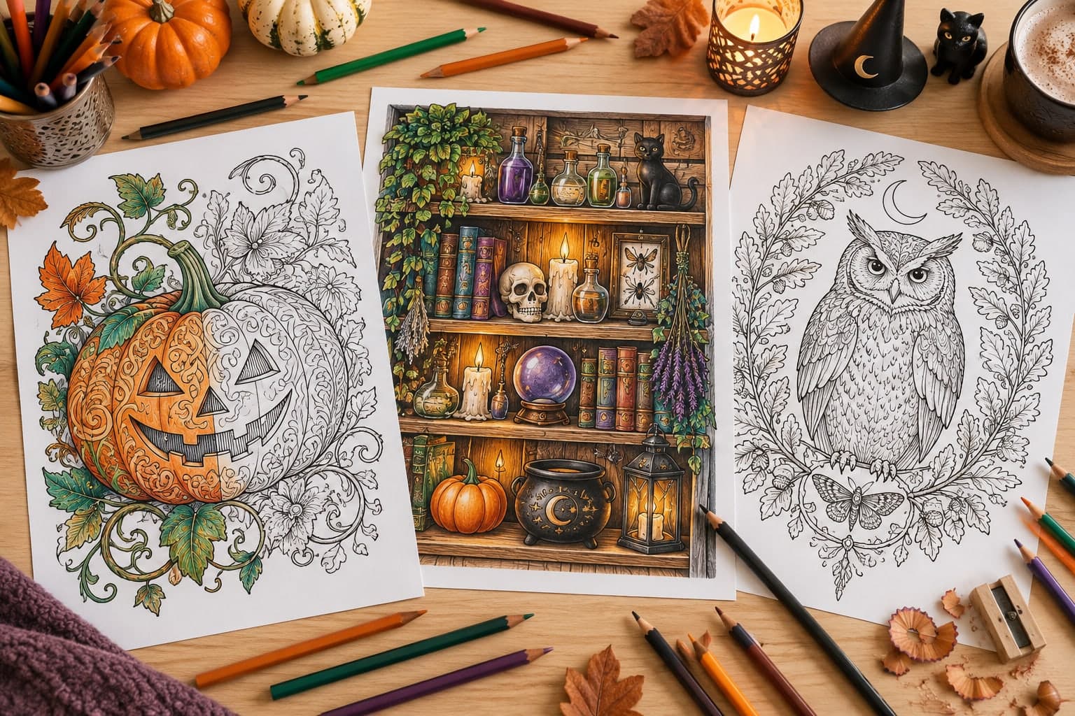 Titelbild: Halloween-Ausmalbilder für Erwachsene: detailreich