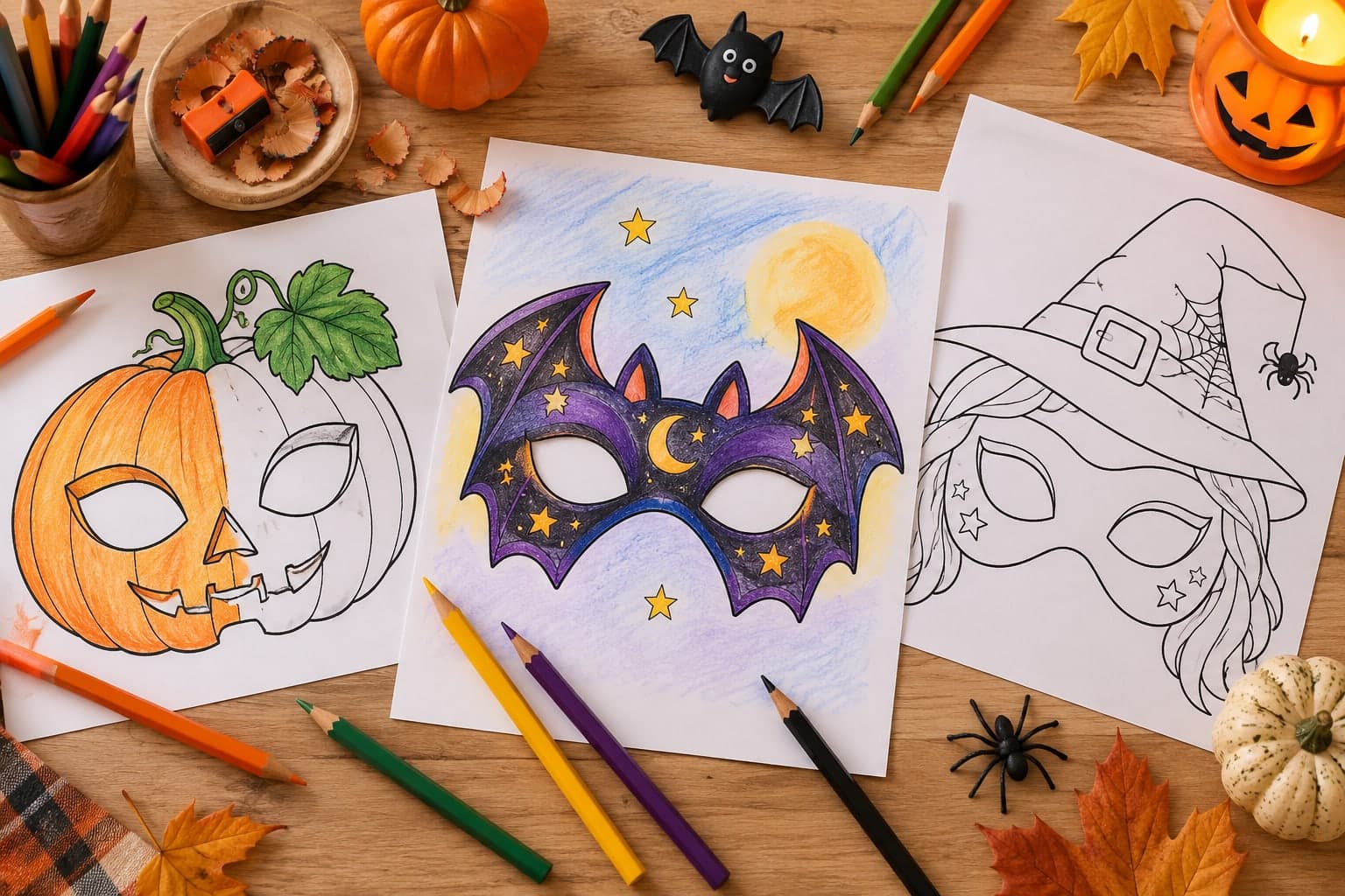 Titelbild: Halloween-Masken: Vorlagen zum Ausmalen und Basteln
