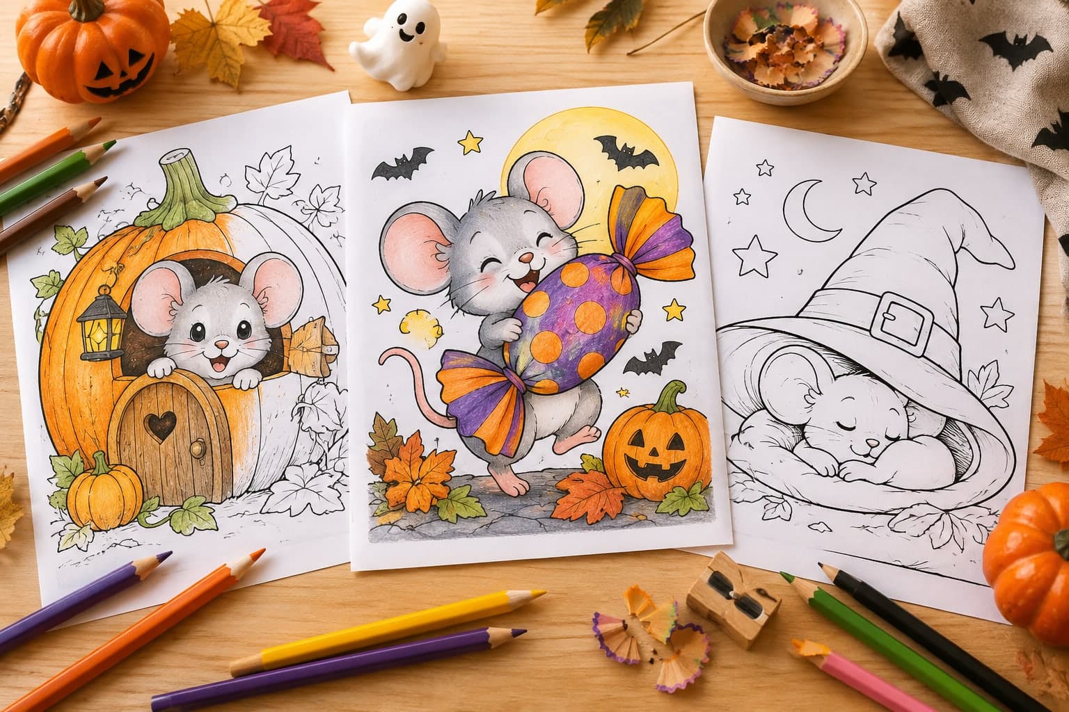 Titelbild: Halloween-Maus: Ausmalbilder mit kleinen Naschmäusen