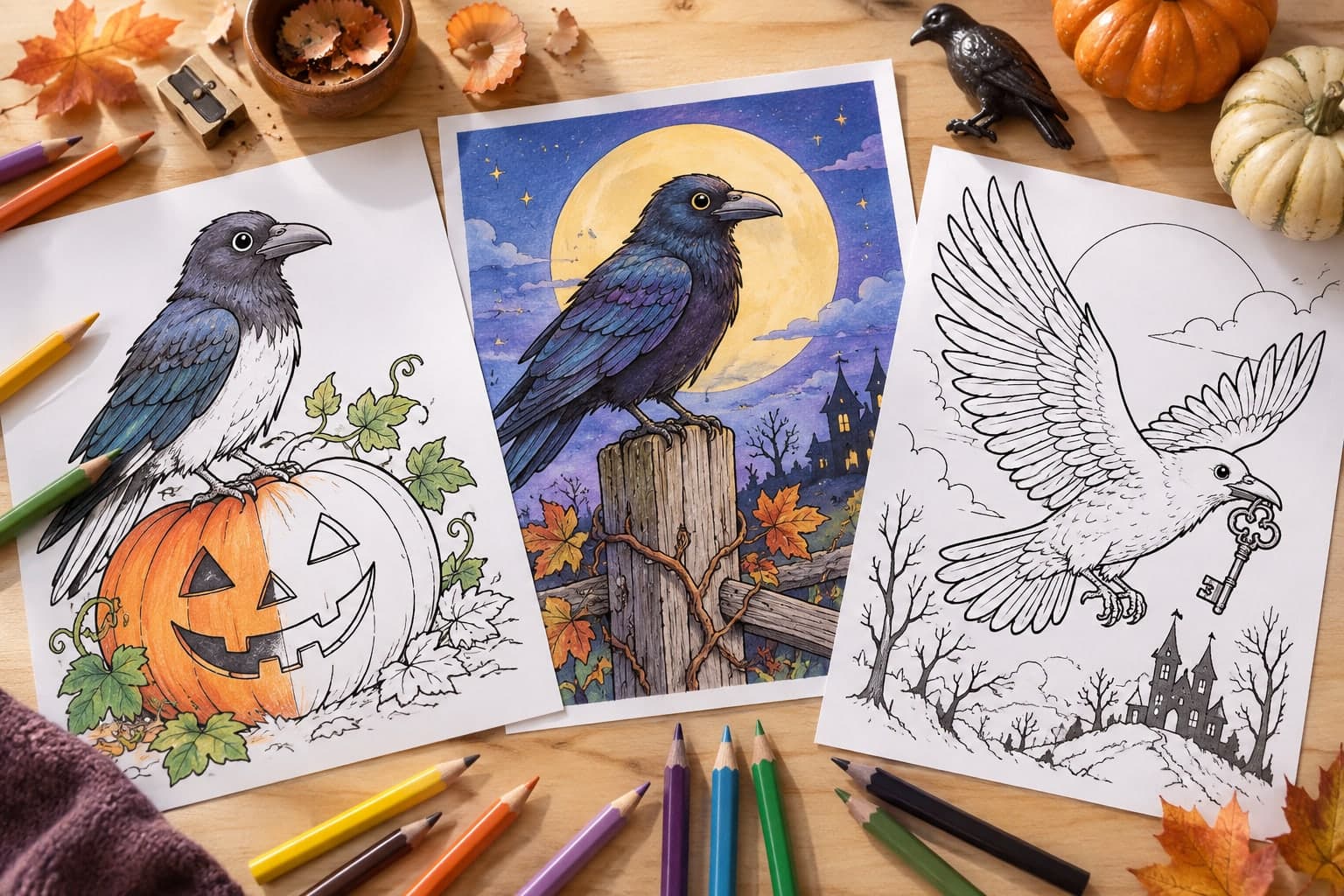 Titelbild: Halloween-Rabe: Ausmalbilder mit dem schlauen Vogel