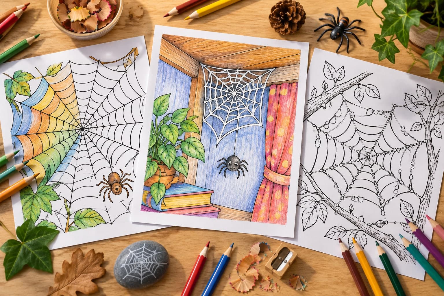 Titelbild: Spinnennetz: Halloween-Ausmalbilder mit feinen Fäden