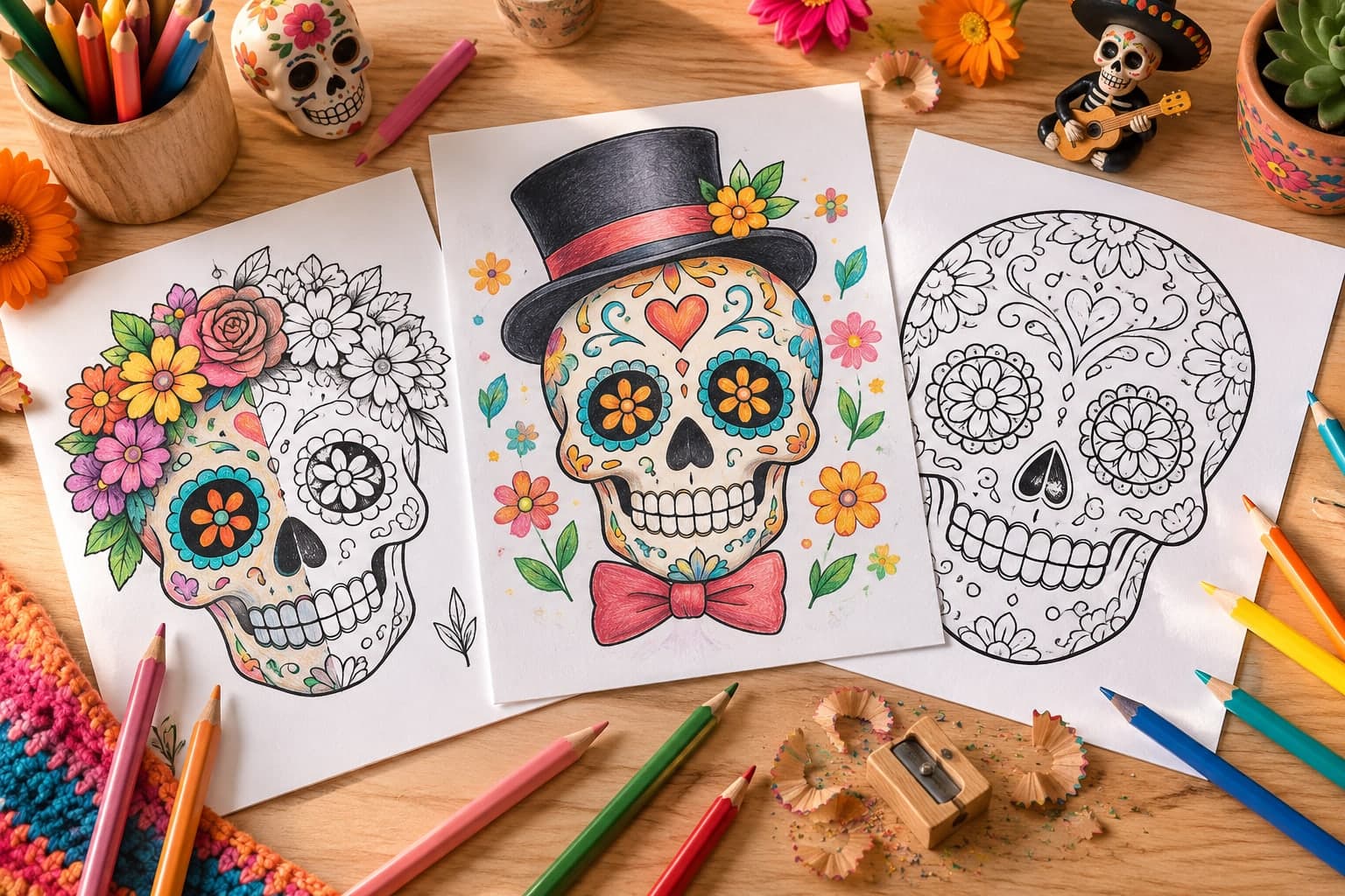 Titelbild: Lustige Totenköpfe: Halloween-Ausmalbilder für Kinder