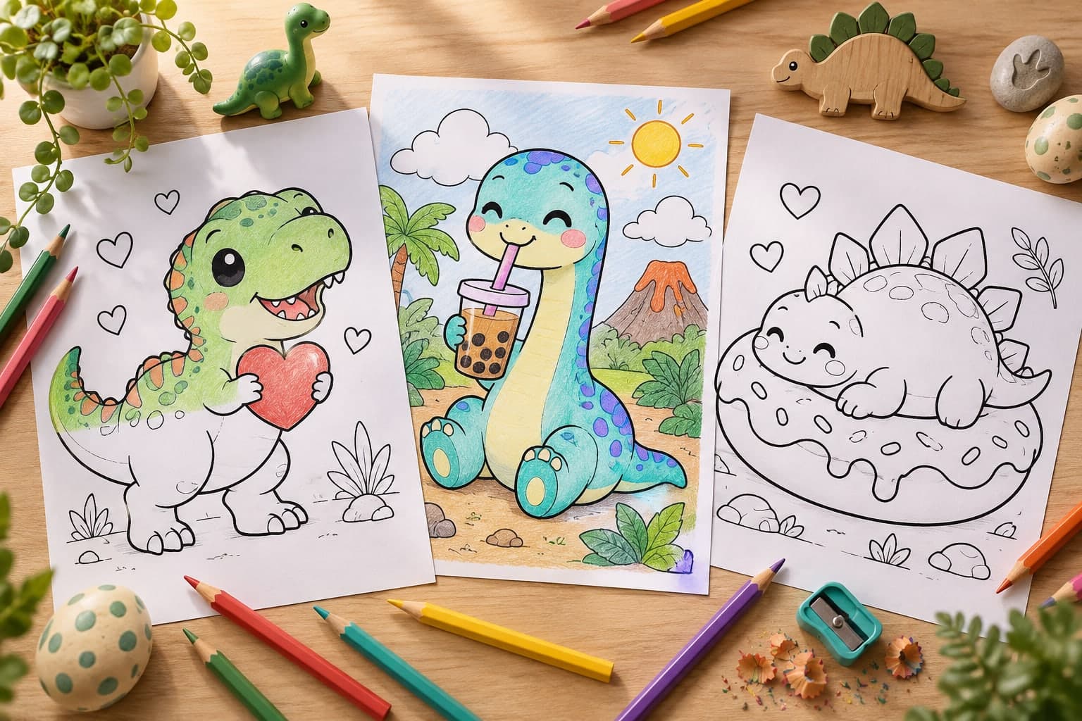 Titelbild: Kawaii-Dino: Süße Dinosaurier zum Ausmalen