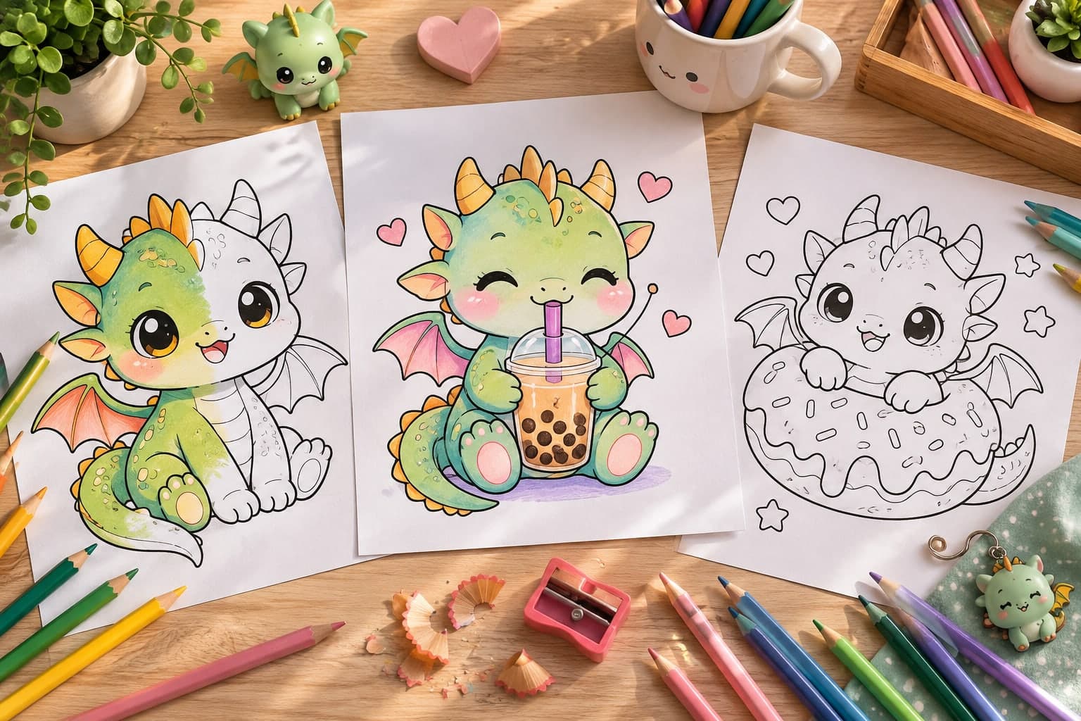 Titelbild: Kawaii-Drache: Ausmalbilder zum Verlieben