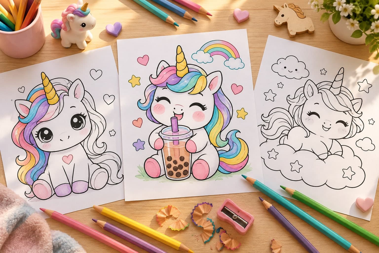 Titelbild: Kawaii-Einhorn: Ausmalbilder im niedlichen Japan-Stil