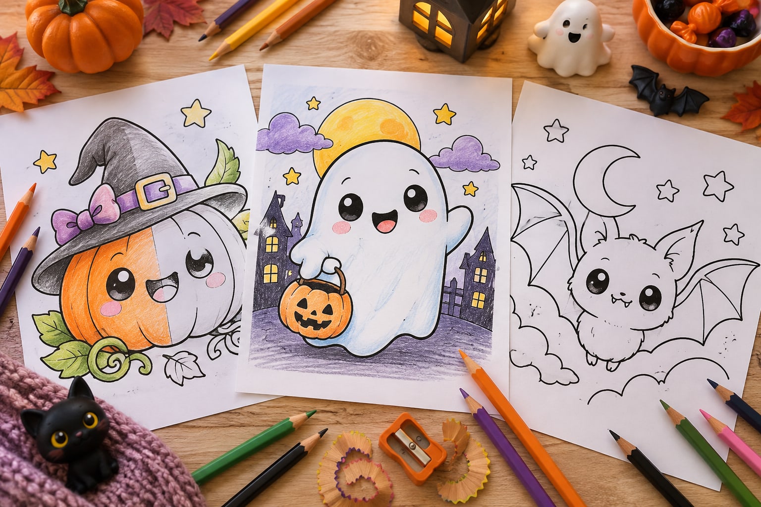 Titelbild: Kawaii-Halloween: Süße Ausmalbilder zum Ausdrucken