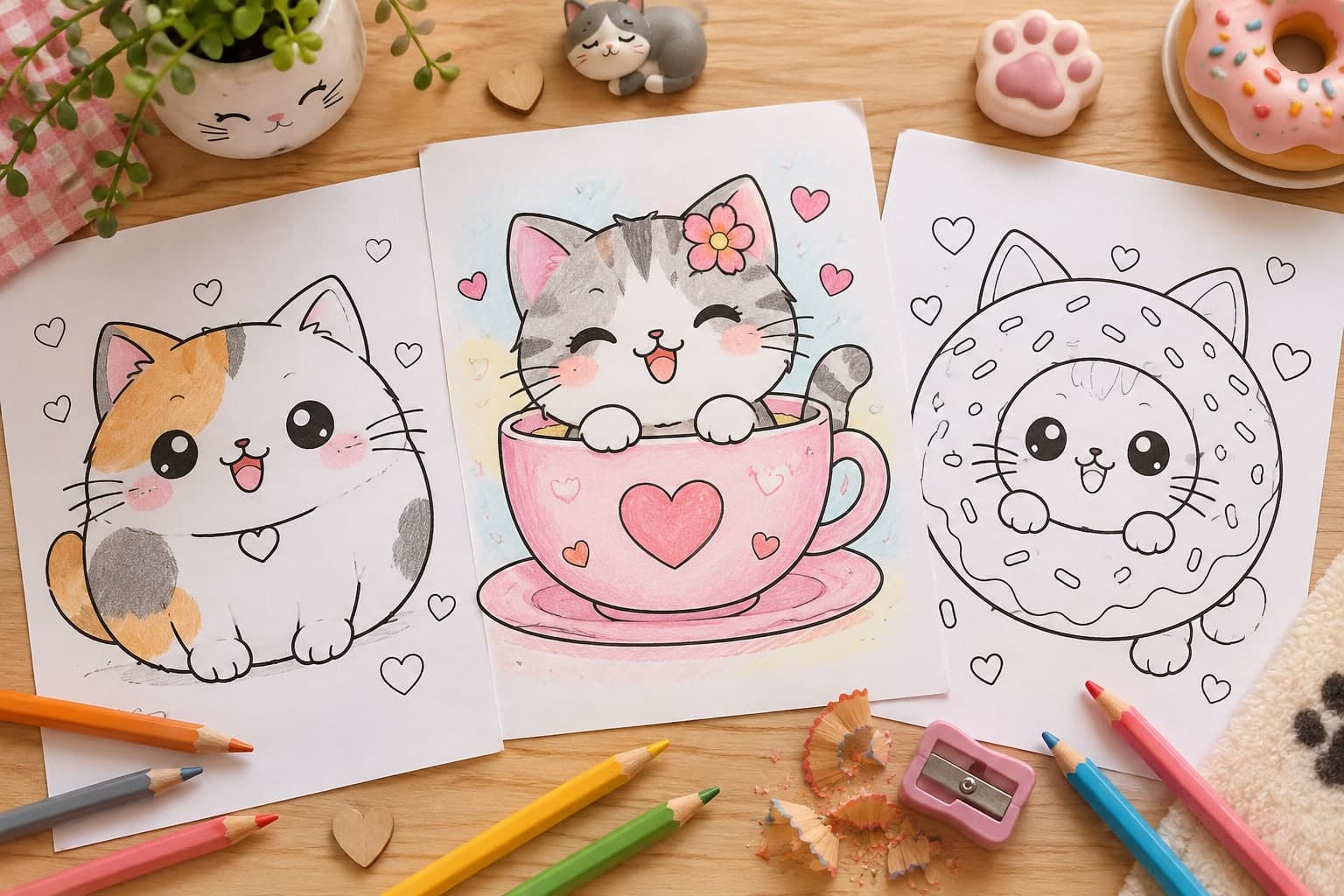 Titelbild: Kawaii-Katze: Ausmalbilder mit runden Samtpfoten