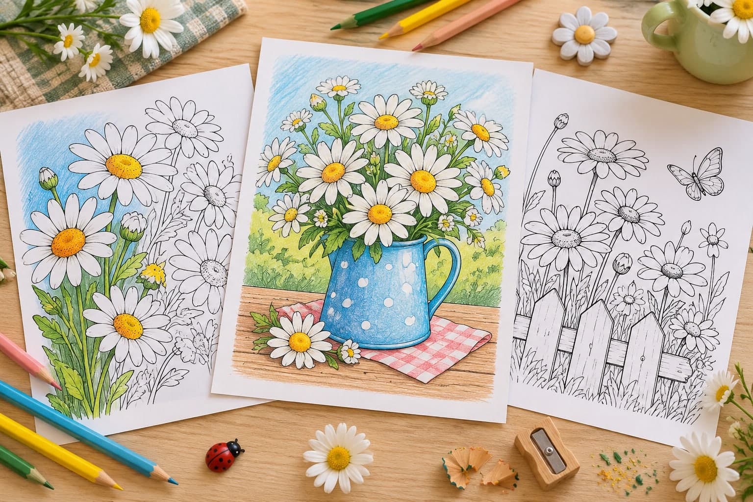 Titelbild: Margeriten Ausmalbilder: Kostenlose Blumen-Malvorlagen für Kreative