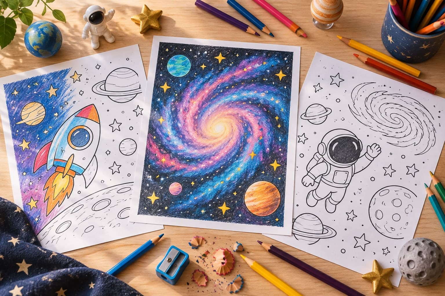 Titelbild: Galaxy-Nebel Ausmalbilder im Weltraum: Kreative Malvorlagen für dich