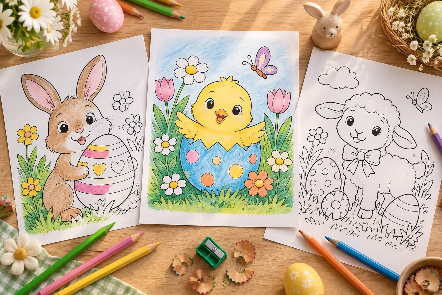 Titelbild: Ostern Ausmalbilder: Kreative Körbchen Motive zum Ausmalen