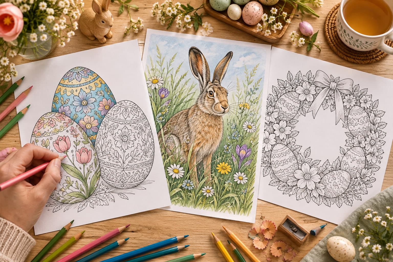 Titelbild: Ostern für Erwachsene: Ausmalbilder mit verzierten Eiern