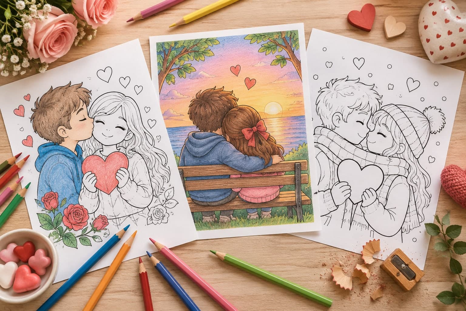 Titelbild: Pärchen Ausmalbilder: Valentinstag Szenen zum Ausmalen
