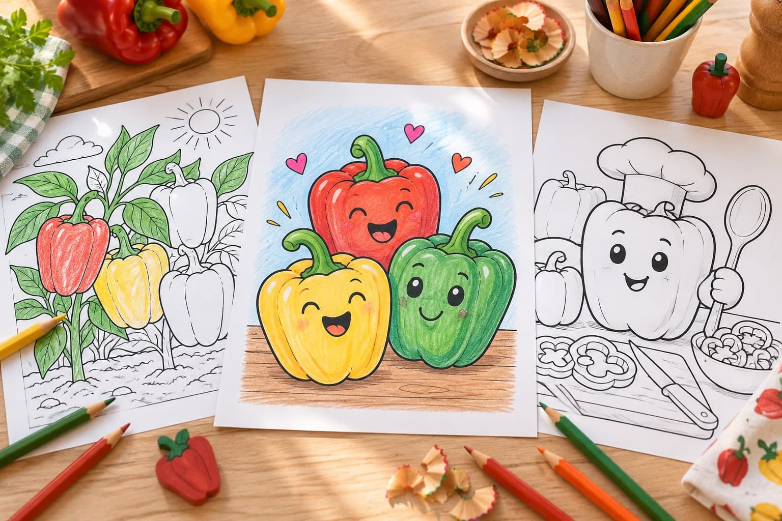 Titelbild: Paprika Ausmalbilder: Kreative Malvorlagen für Gemüse-Liebhaber